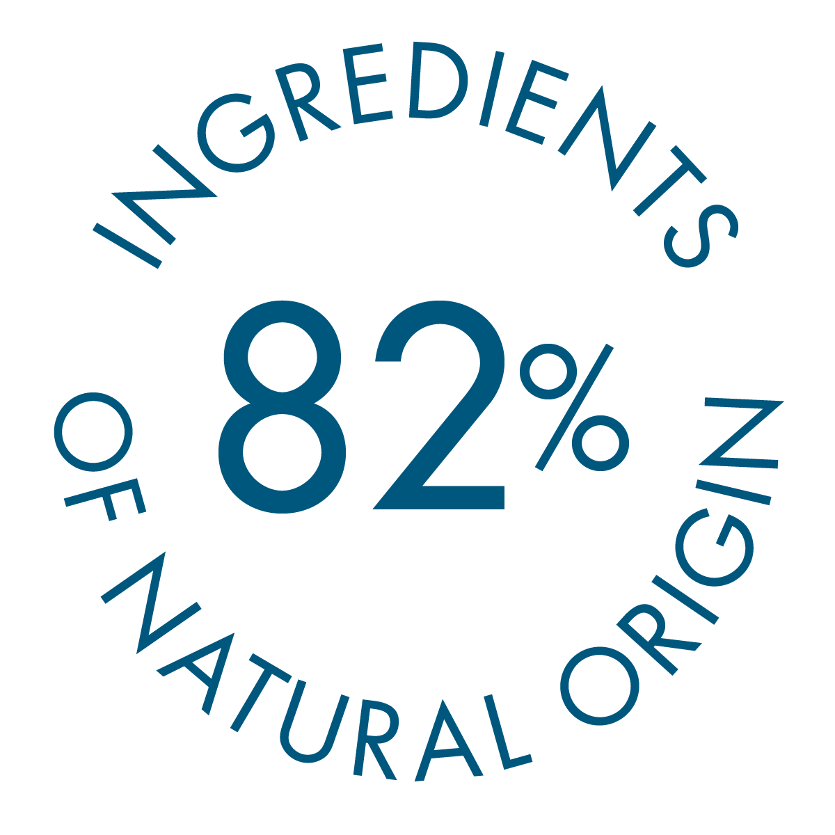 Logo 82% natural origin ingredients in blue and white