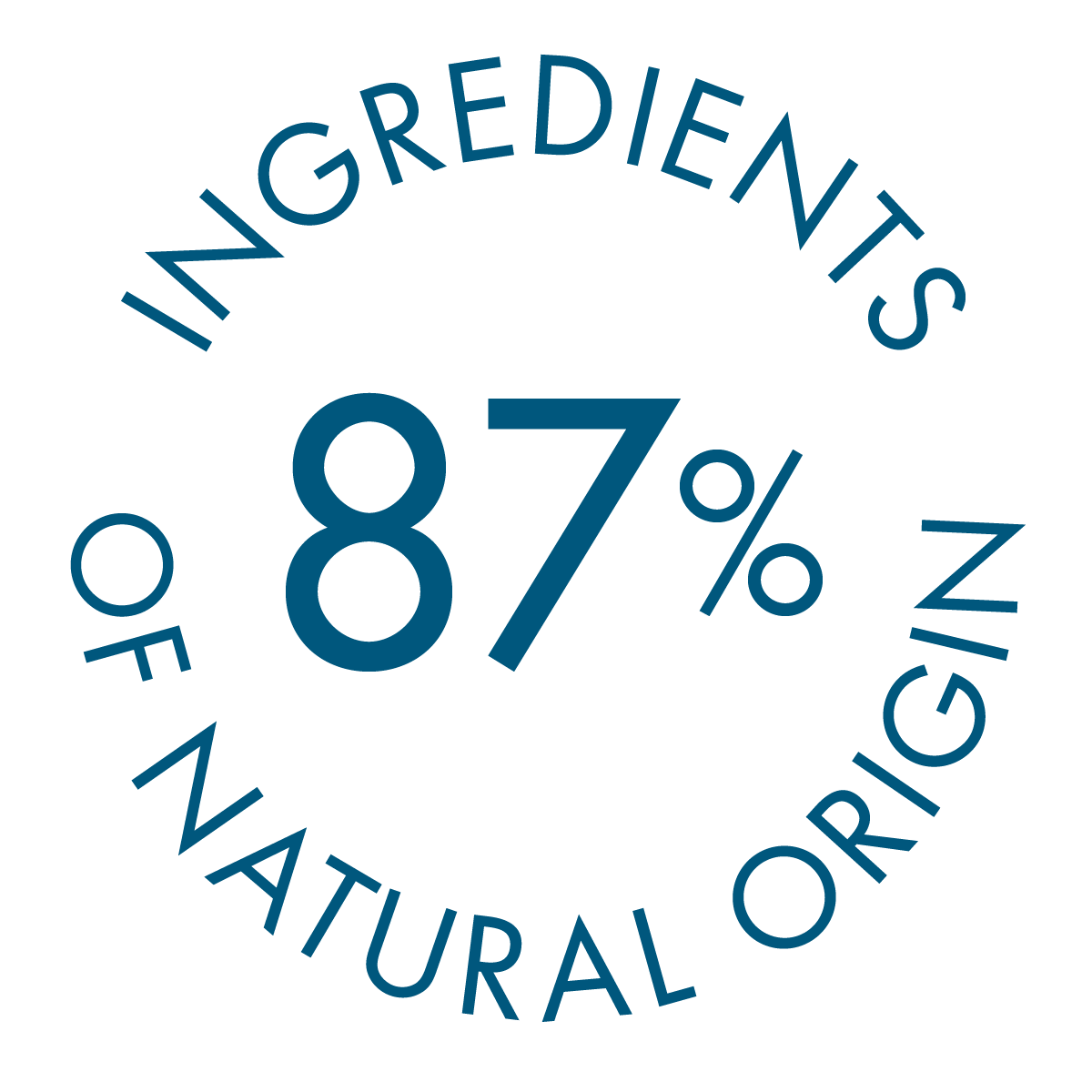 87% natural origin ingredients logo in blue and white