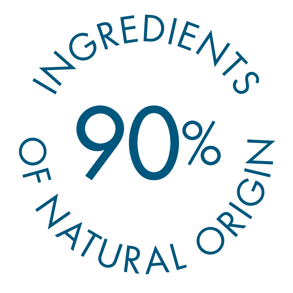 90% natural origin ingredients logo in blue and white